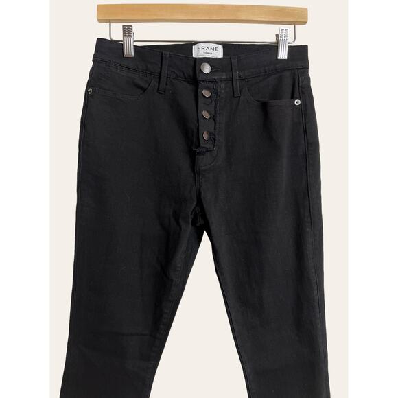 Frame Denim Noir Street Black Le High Waist Skinny Button Fly Jeans Size 28 - Picture 7 of 10